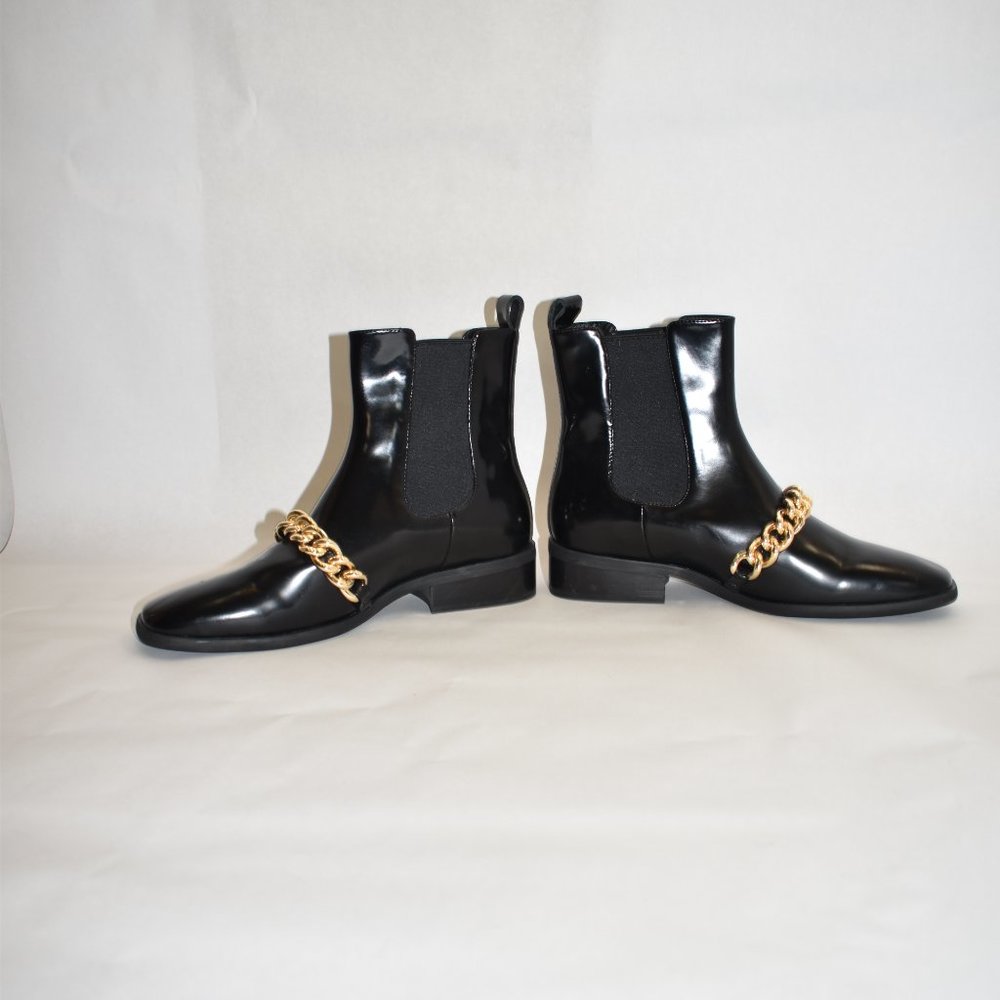 $250 Jeffrey Campbell Emrys Chelsea Boot Square Glossy Gold Chain 8 (Tb26) View 4